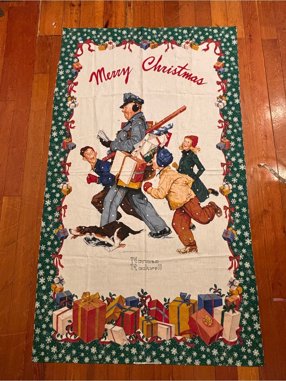 Norman Rockwell Hallmark Merry Christmas Fabric Panel Holiday Wall Door Hanging